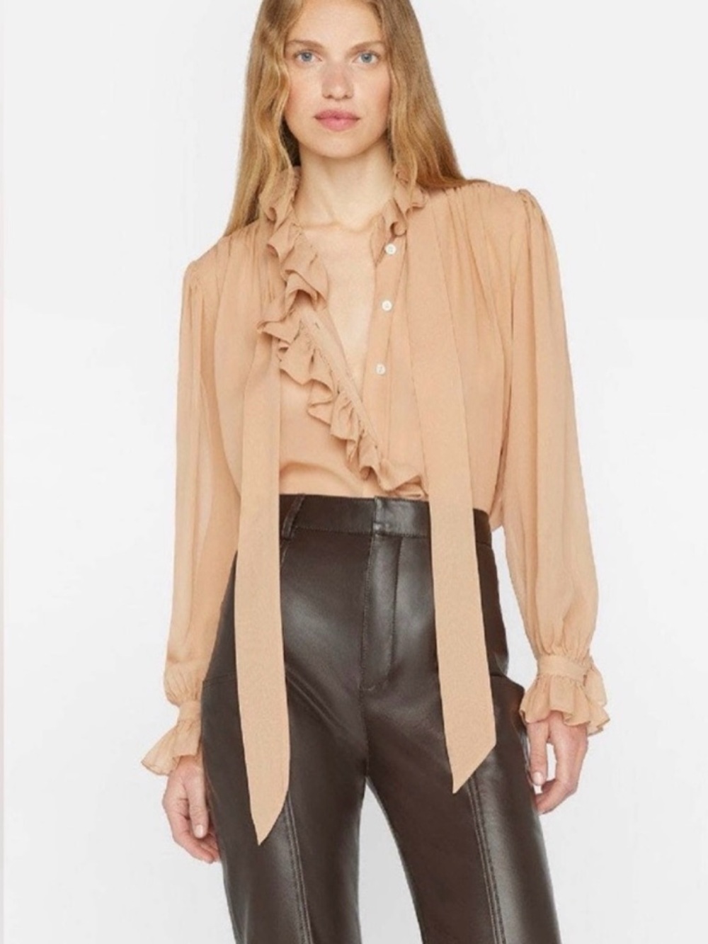 FRAME Women's Ruffle Tie-Neck Blouse